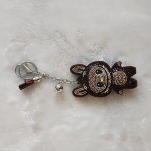 Labubu Dark Brown Rhinestone Keychain Bag Charm